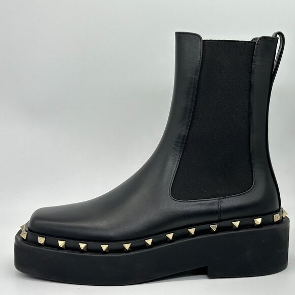 Valentino Rockstud Studded M-Way Chelsea Beatle Leather Ankle Bootie Boots - Picture 2 of 16